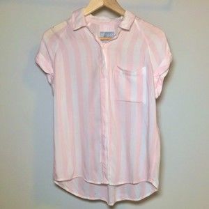 $138 RAILS Chase Peony White Stripe Button up shirt Pink Short sleeve blouse XS